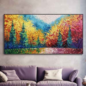 Abstract Colorful Forest Canvas Oil Painting Original Hand Painted Woodland Home Decor Art Custom Canvas Wall Hanging Living Room Wall Art