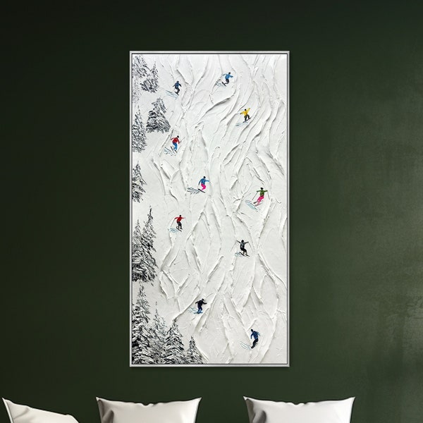 Oryginalny obraz sportów zimowych na płótnie Abstrakcyjny obraz olejny na płótnie Nowoczesna zimowa dekoracja Tekstura sztuki ściennej