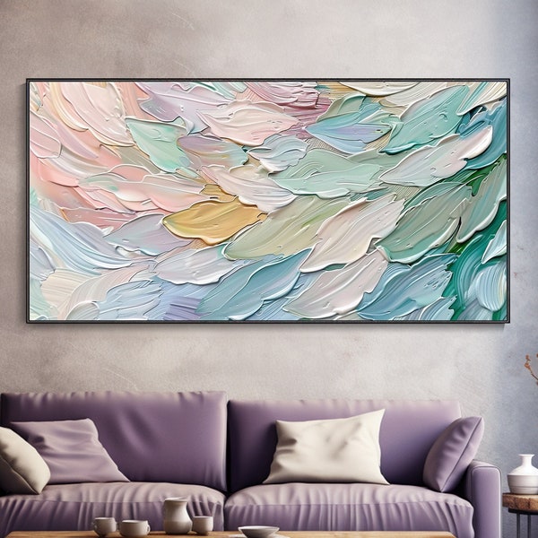 Modern Abstract Thick Texture Canvas Art Soft Tones Swirl Texture Wall Decor Creative Oil Painting 3D Relief Style Feather Brushstroke