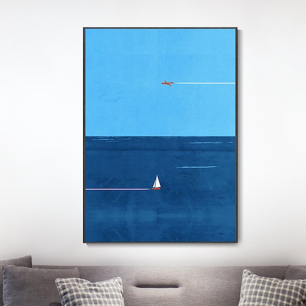 Dipinto ad olio originale astratto barca a vela blu texture spessa decorativo per soggiorno quadro paesaggistico personalizzato espressione