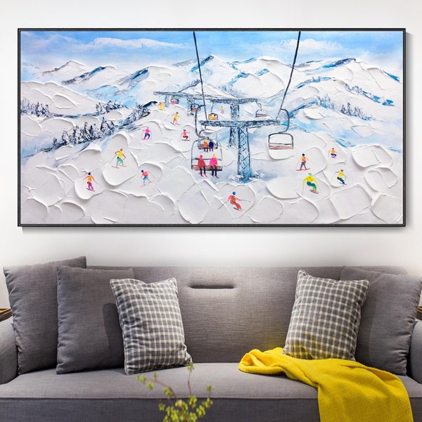 Oryginalny niestandardowy ręcznie malowany teksturowany obraz ścienny, oryginalny sport narciarski obraz na płótnie spersonalizowany prezent