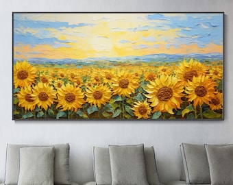 Abstract Sunflower Canvas Oil Painting, Floral Landscape Texture Art, Living Room Decor Painting Housewarming Gift Original Customized Decor