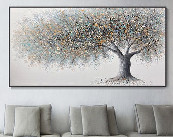 Abstract Tower Tree Oil Painting Canvas Texture Art Hand Original Living Room Decor Wall Art Minimalist Spiritual Decor Personalized Gift