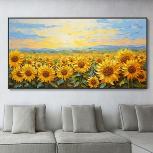 Abstract Sunflower Canvas Oil Painting, Floral Landscape Texture Art, Living Room Decor Painting Housewarming Gift Original Customized Decor