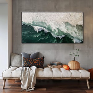 Abstract Ocean Landscape Thick Texture Knife Oil Painting Blue Wave Home Decor Wall Art Minimalist Wabi-Sabi Style White Sea Canvas Modern