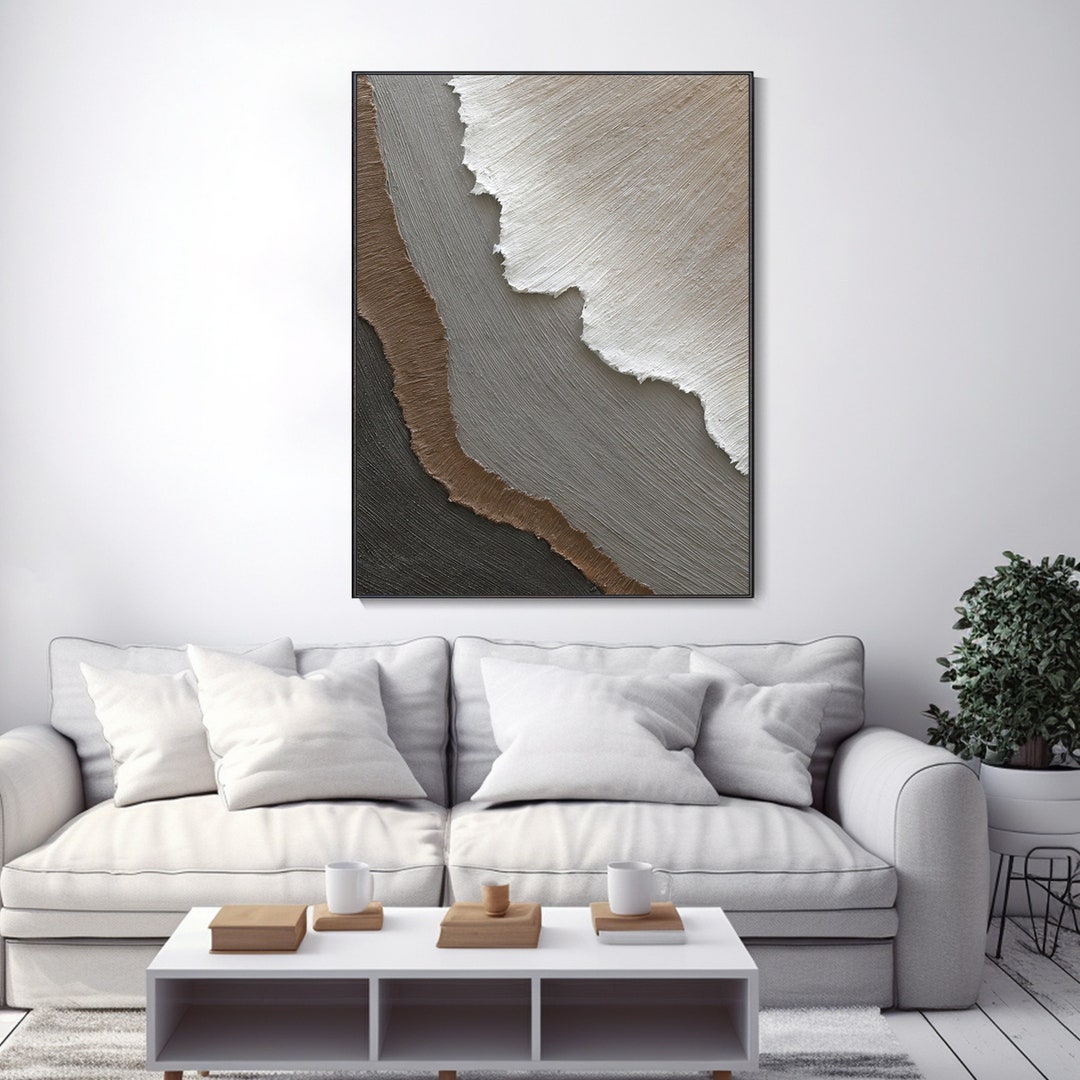 3D Minimalist Ocean Painting on Canvas Textured Wall Art Earth Tone ...