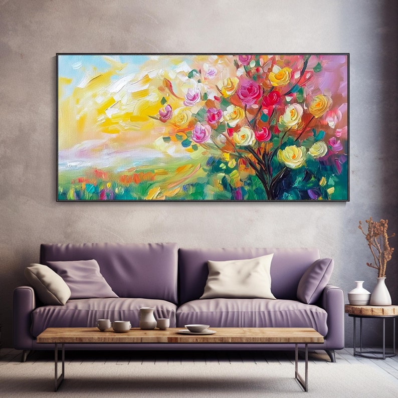 Large Wall Handpainted Colorful Blossoming Tree Canvas Oil Painting