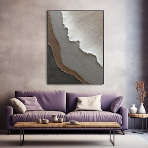 3D Minimalist Ocean Painting on Canvas Textured Wall Art Earth Tone ...