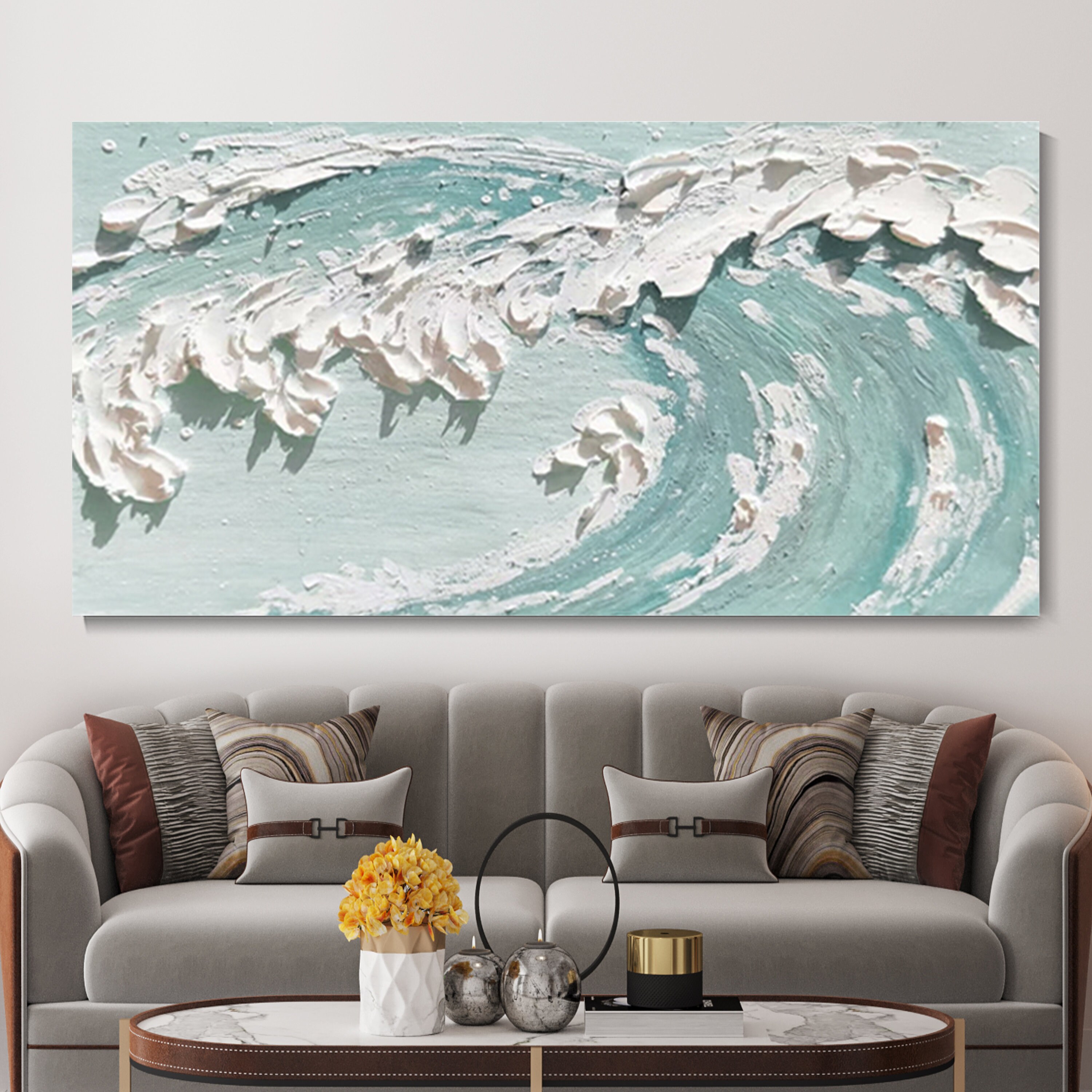 Abstract Ocean Painting, Giantwave Sea Painting, Canvas Sea Landscape