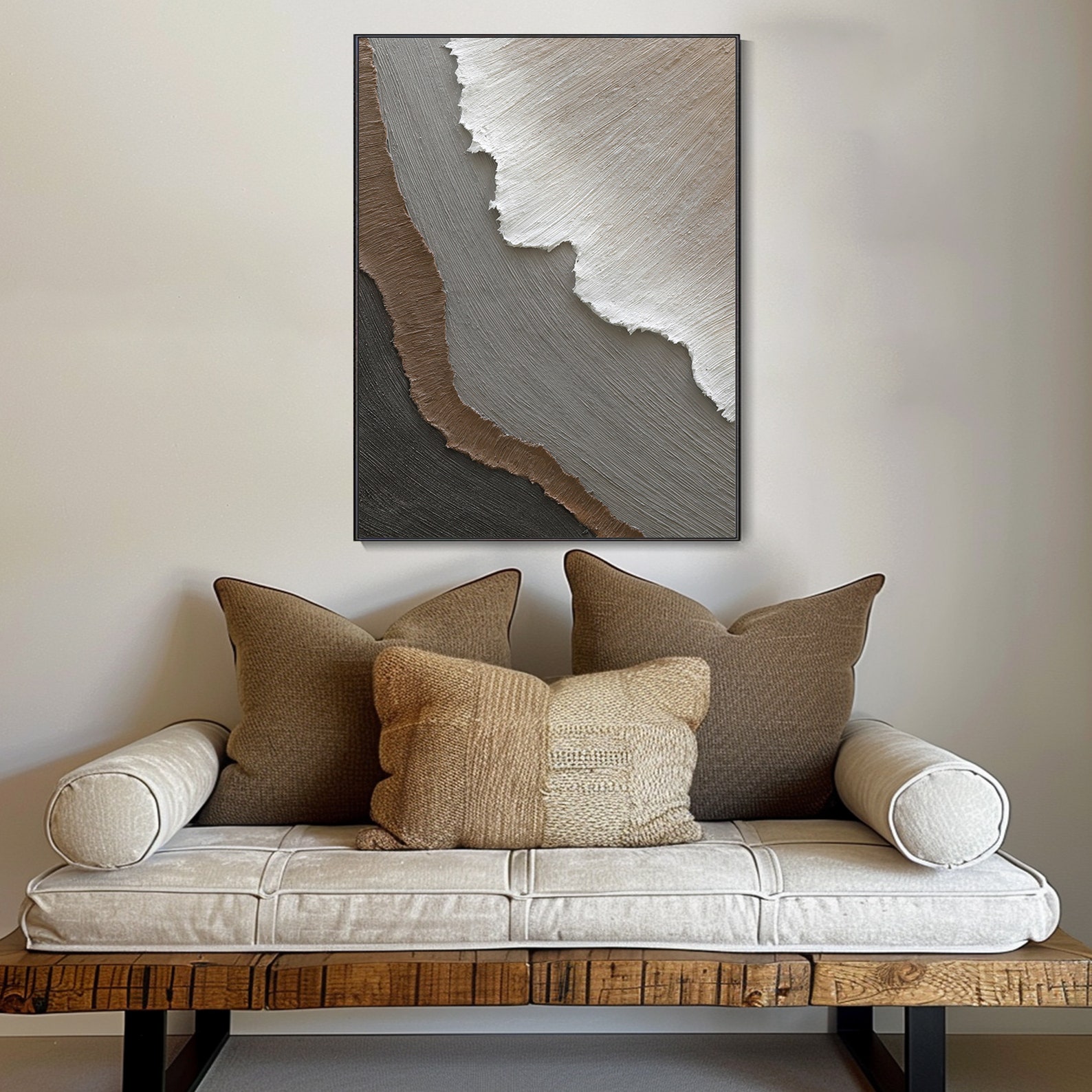 3D Minimalist Ocean Painting on Canvas Textured Wall Art Earth Tone ...