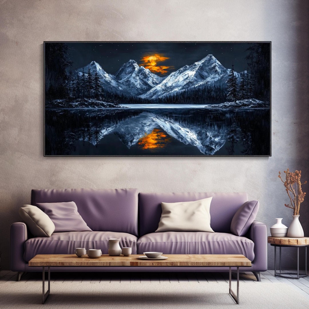 Nordic Style Snowy Mountain Pine Forest Oil Painting Wall Decor ...