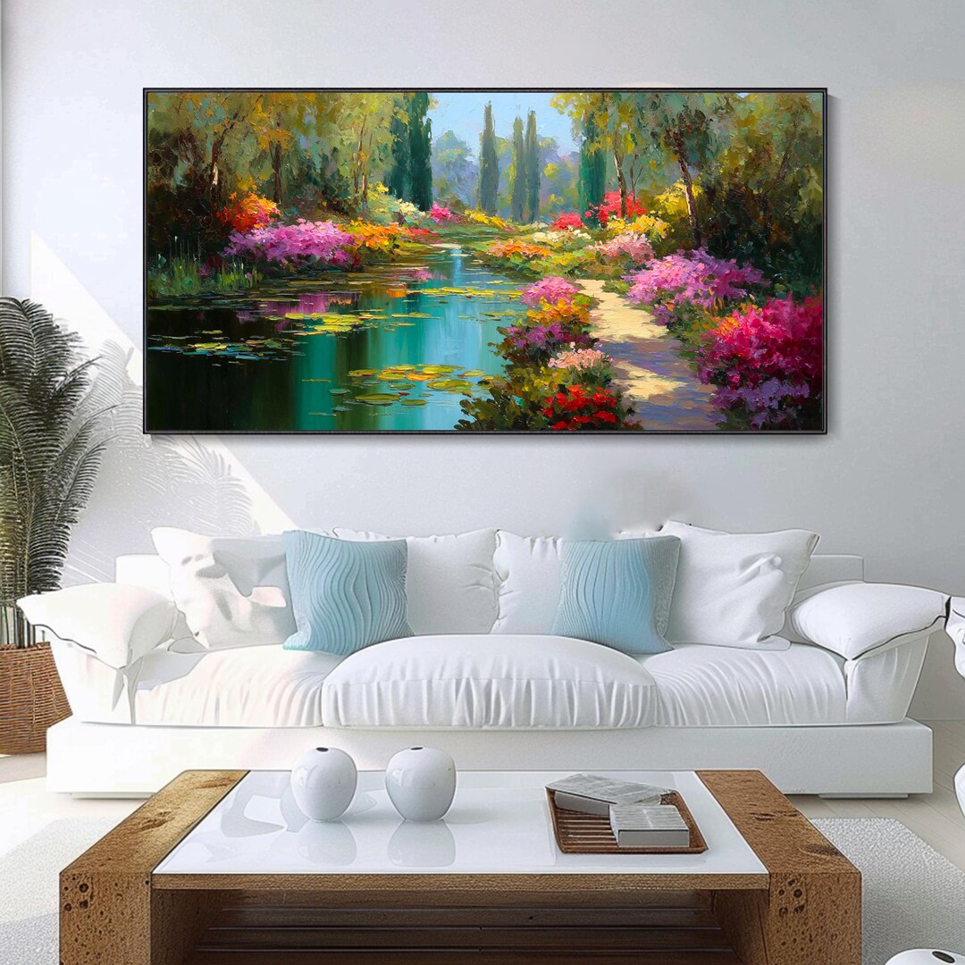 Original Nature Garden Oil Painting on Canvas 3D Textured Floral Wall ...