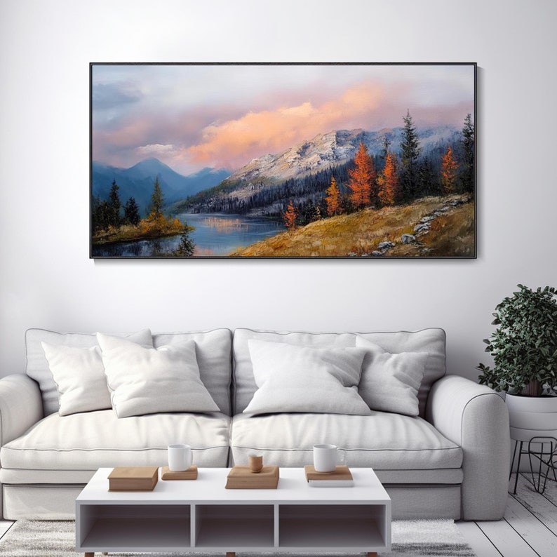 Handpainted Oil Painting Mountain Summit Scenery Textured Decorative