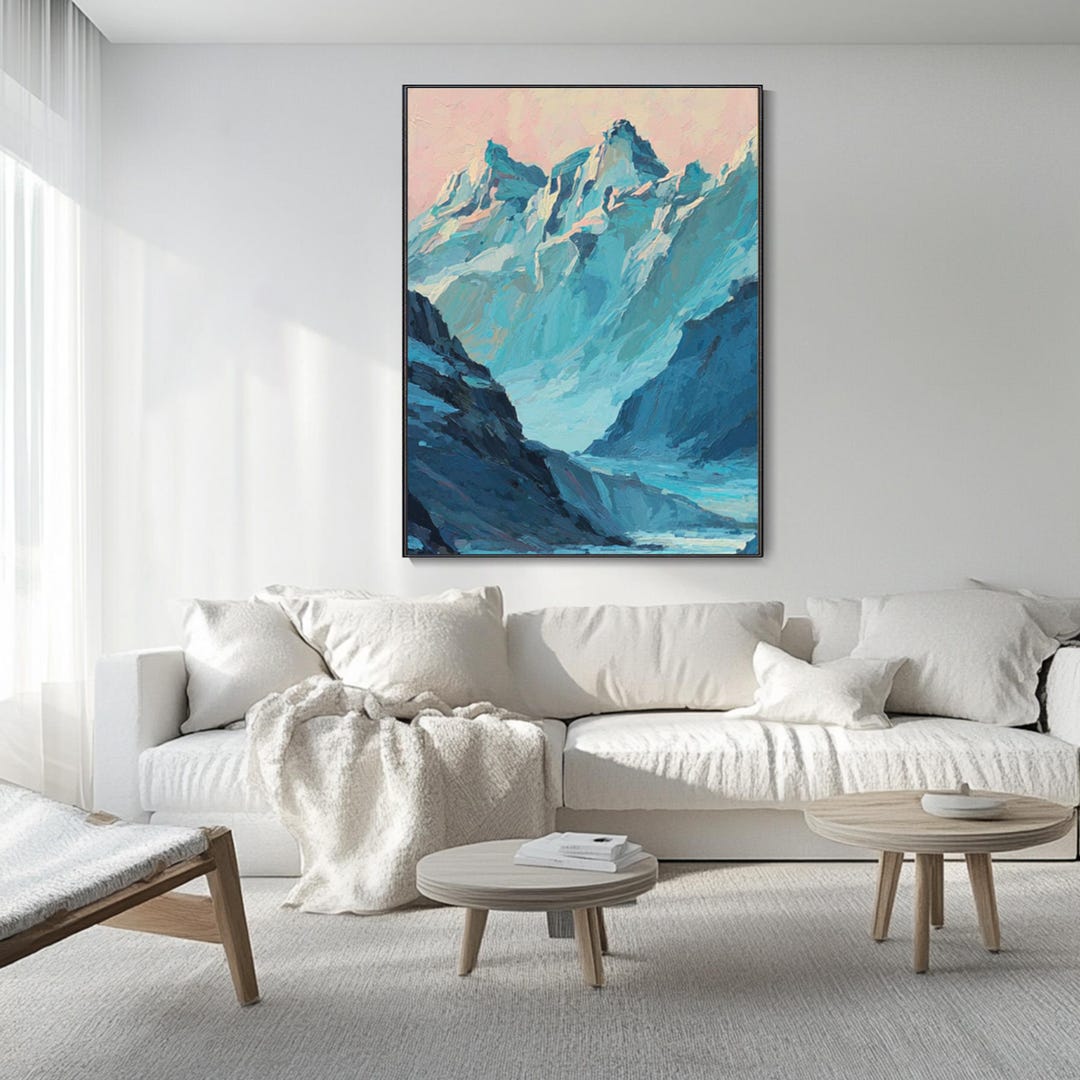 Mountain River Landscape Oil Painting Abstract Nature Sunrise Wall Art ...