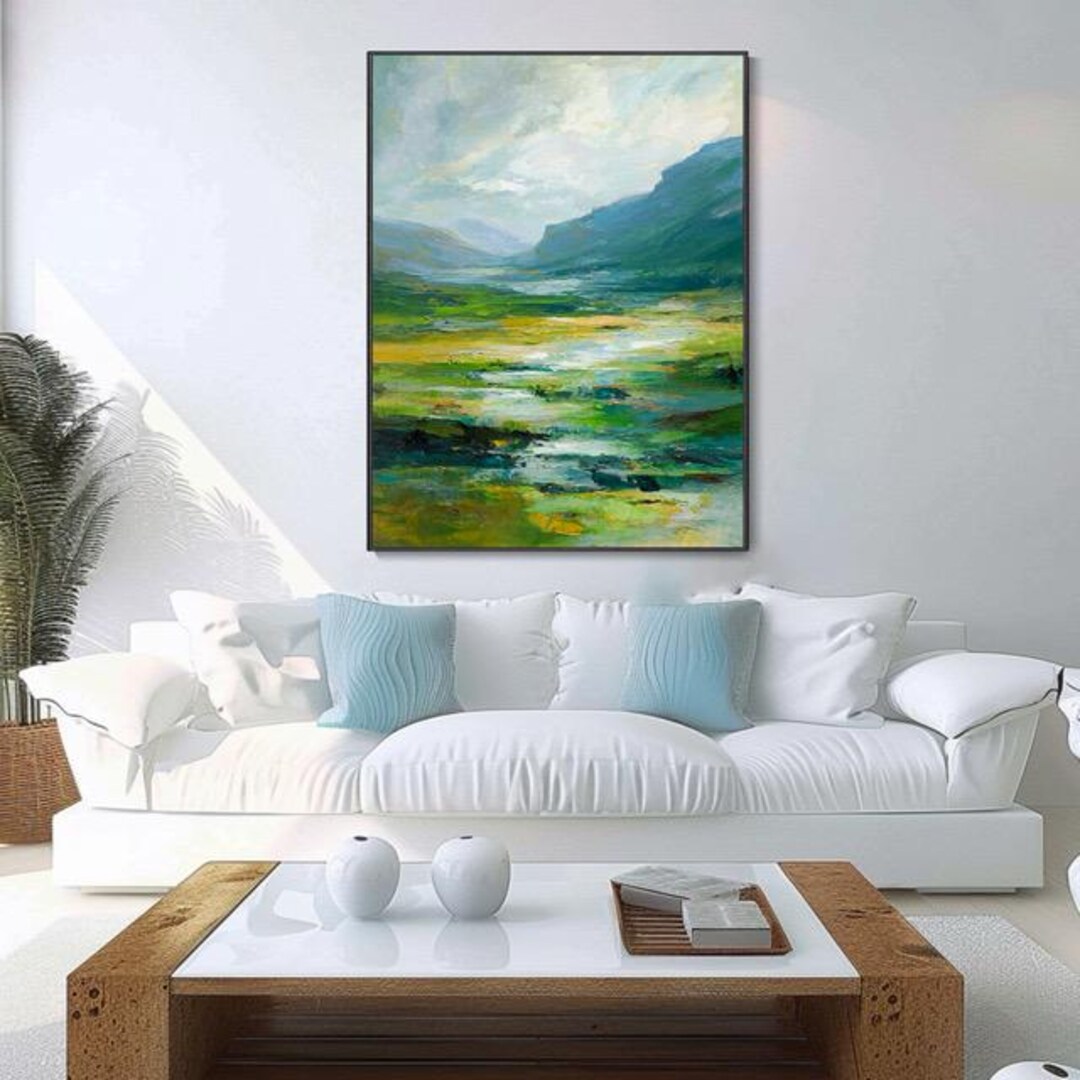 Green Valley Abstract Oil Painting Modern Textured Original Canvas Art ...