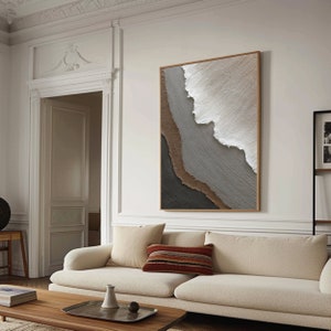 3D Minimalist Ocean Painting on Canvas Textured Wall Art Earth Tone ...