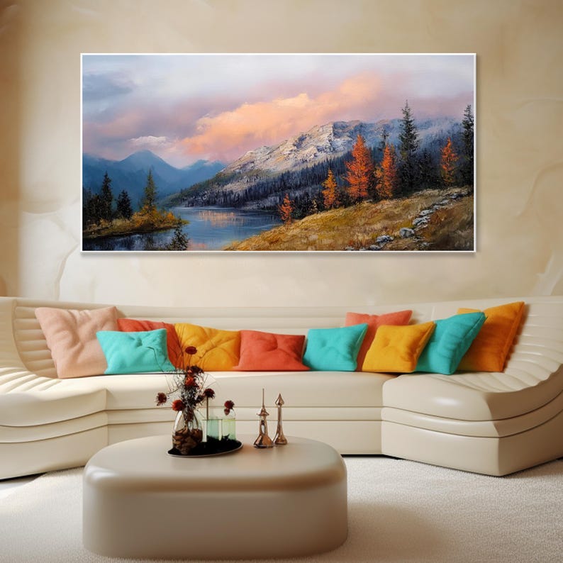 Handpainted Oil Painting Mountain Summit Scenery Textured Decorative
