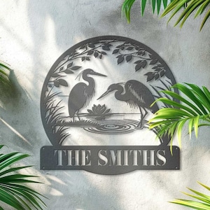 Custom Heron Wall Art, Metal Heron Sign, Lake House Sign, Heron Lover Gift, Home Decor, Outdoor Sign, Heron Monogram Sign