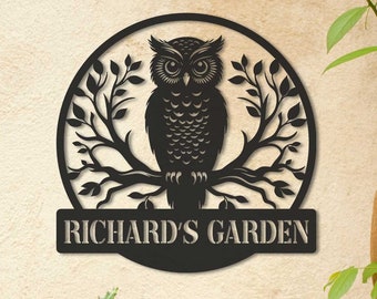 Custom Owl Metal Sign, Owl Monogram Sign, Owl Wall Decor, Outdoor Decor, Garden Decor, Garden Gifts, Owl Decor, Gifts for Mom
