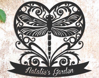 Personalized Dragonfly Garden Metal Sign, Custom Garden Sign, Dragonfly Decor,Personalized Garden Name Sign, Garden Art, Garden Decor