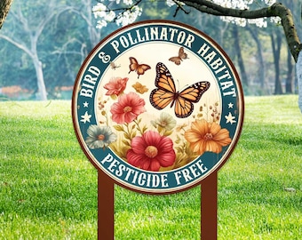 Butterfly Garden Sign, Pollinator Habitat, Vintage Butterfly, Colorful Butterfly Decor, Butterfly Metal Sign, Garden Decor, Gift for Mom