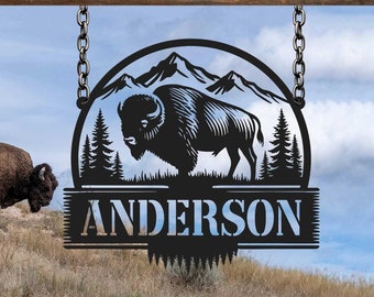 Benutzerdefinierte Bison Metallschild, Bison Monogramm Zeichen, Bison Dekor, Bison Geschenk, Buffalo Dekor, Farm Zeichen, Ranch Zeichen, Geschenk für ihn, Cabin Decor