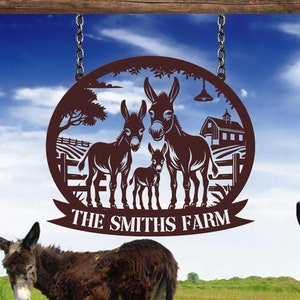 Custom Donkey Farm Metal Sign, Donkey Metal Wall Art, Donkey Farm Gift, Donkey Farm Decor, Farmhouse Decor, Personalized Farm Sign
