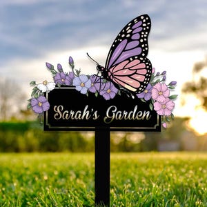 Custom Floral Garden Metal Sign, Butterfly Floral Yard Decor, Butterfly Flower Garden Plaque, Vintage Floral Garden Sign