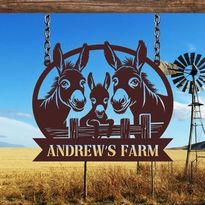 Custom Donkey Farm Metal Sign, Donkey Family Sign, Custom Donkey Farm Name Sign, Donkey Barn Sign, Farmhouse Decor, Gift for Farmer
