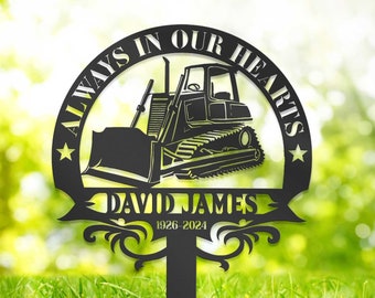 Personalized Bulldozer Memorial Sign, Bulldozer Metal Sign, Dad Loss Gift, Construction Decor, Sympathy Gift, Custom Bulldozer Name Sign