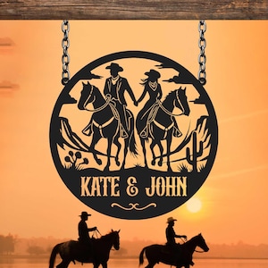 Kuh Junge Kuh Mädchen Metallschild Custom, Cowboy und Cowgirl Metall Wandkunst, Reitpferde Metallschild, Geschenk für Paar, Wohnkultur