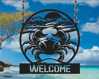 Custom Crab Metal Sign, Beach Crab Sign, Personalized Crab Name Sign, Crab Decor, Crab Lover Gift, Beach House Sign, Beach House Decor