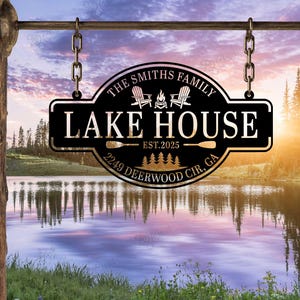 Custom Lake House Metal Sign, Lake House Name Sign, Lake Cabin Sign, Lake House Decor, Family Lake House Sign, Outdoor Decor