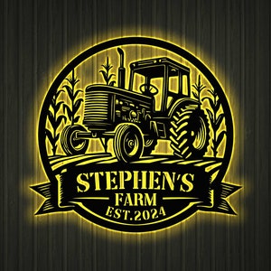 Custom Tractor Metal Wall Art with LED Light, Personalized Tractor Name Sign, Farmhouse Decor, Tractor Decor, Birthday Gift for Farmer