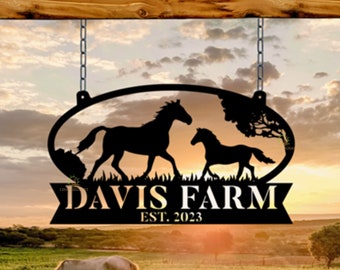 Personalized Metal Horse Farm Sign, Horse Ranch Metal Sign, Custom Farmhouse Sign, Gift for Farmer, Horse Ranch Sign, Farmhouse Decor