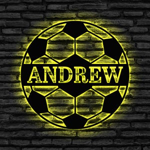 Personalisiertes Fußballschild mit LED-Licht, individuelles Fußballspieler Namensschild, Fußballspieler Geschenk, Kinderzimmer Dekor, Sportraum Wandkunst
