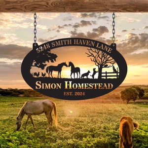 Letrero de metal de granja personalizado, letrero de metal de granja personalizado, letrero de granja con animales, letrero de rancho, letrero de granero, letrero de puerta de granja, letrero con nombre de granja