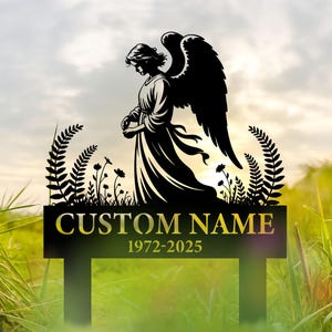 Custom Angel Memorial Garden Stake, Personalized Angel Grave Sign, Cemetery Grave Marker, Sympathy Gift, Garden Memorial Gift
