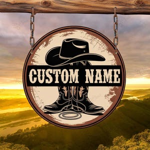 Custom Cowboy Boots and Hat Metal Sign, Boots & Hat Metal Art, Personalized Western Name Sign, Country Western Wall Art, Cowboy Gift
