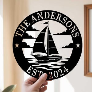 Custom Sailboat Metal Sign, Coastal Boat House Sign, Family Sailboat Sign, Sailing Home Metal Wall Art, Sailing Boat Metal Art