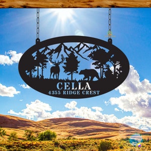 Custom Cabin Metal Sign, Deer Metal Sign, Lodge Decor, Outdoor Decor, Bear Sign, Gift for Him, Personalized Last Name Sign, Family Name Sign