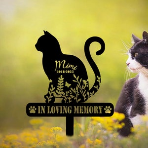 Personalized Cat Memorial Stake, Floral Cat, Cat Loss, Cat Grave Marker, Pet Sympathy Sign, Cat Name Stake, Remembrance Stake, Garden Decor