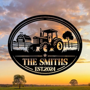 Tractor Farm Sign Customized,  Metal Tractor Sign, Farm Scene with Tractor, Personalized Farm Name Sign, Farmhouse Decor, Truck Decor