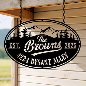 Custom Metal Cabin Sign, Mountain Cabin Metal Sign, Family Name Sign, Rustic Pine Tree Metal Sign, Man Cave Decor, Outdoor Decor