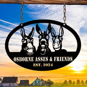 Personalized Donkey Metal Sign, Donkey Farm Sign, Donkey Metal Wall Art, Donkey Family Name Sign, Funny Barn Decor, Farmhouse Decor