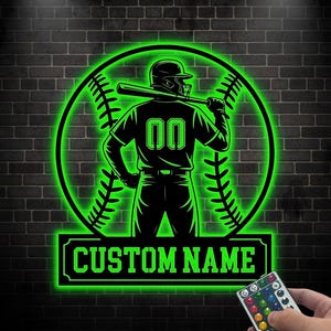 Personalized Baseball Player LED Metal Sign, Baseball LED Metal Sign, Baseball Room Wall Decor, Baseball Team Gift, Baseball Player Gift