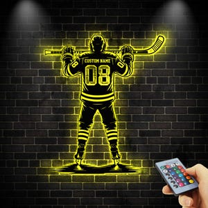 Custom Ice Hockey Sign with LED Light, Hockey Player Sign, Ice Hockey Wall Decor, Hockey Wall Art, Boys Room Decor, Gift for Son, Kids