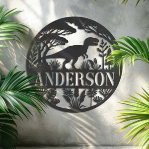 Custom Dinosaur Metal Sign, Dinosaur Name Sign, T-rex Decor, T-rex Gift, Jurassic Sign, Jurassic Decor, Kids Room Decor, Boy Room Decor