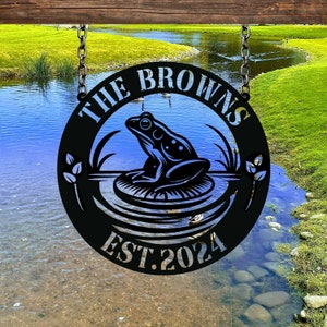 Custom Frog Metal Sign, Frog Metal Wall Art, Frog Decor, Pond Decor, Home Decor, Lake House Sign, Frog Name Sign, Garden Decor