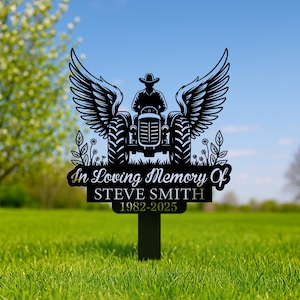 Custom Tractor Metal Memorial Sign, Farmer Memorial Stake, Personalized Tractor Grave Marker, Farming Field Memorial Sign, Remembrance Gift